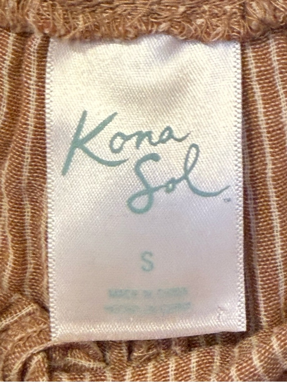 Kona Sol Cover Up Shirt & Short Set Gauze Brown White Striped Women's Small - Picture 5 of 13